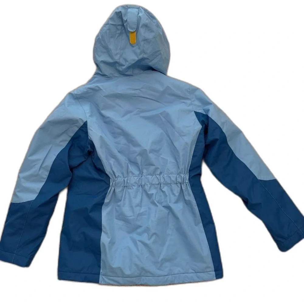 Lands' End Waterproof Jacket Kids XL 16 Blue Yellow Color-Block Hooded Insulated